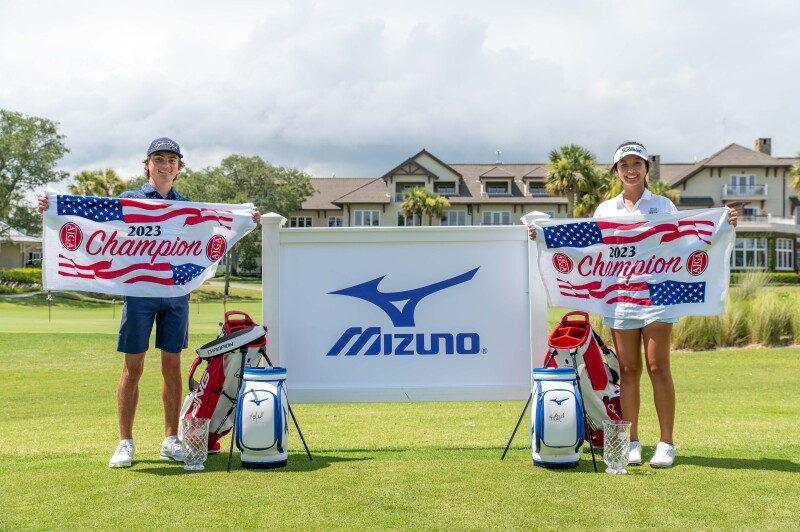 Olivia Cong, Tyler Watts with towels and golf bags - 2023 - Mizuno - Keith Junior Championship.jpg