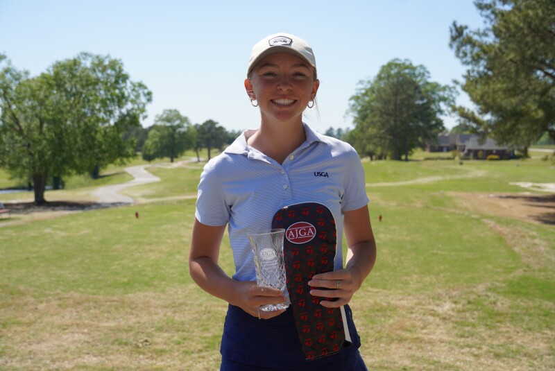 Ella June Hannant with trophy and low final round award -2024-Visit Goldsboro NC Junior Championship